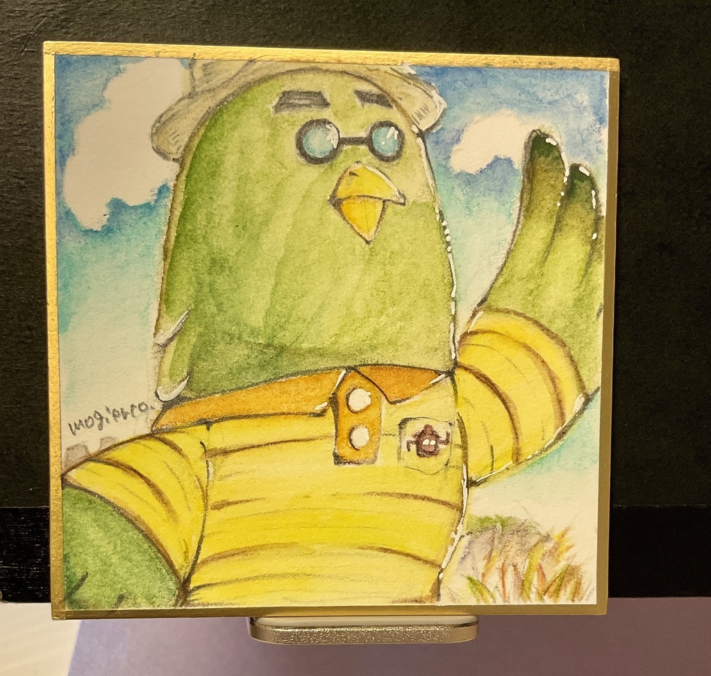 【豆色紙原画】ハトのマスター（あつまれ どうぶつの森）／7.5cm×7.5cm／水彩色鉛筆 [Mini Shikishi Original Art] Brewster (Animal Crossing) / 7.5cm × 7.5cm / Watercolor Pencil