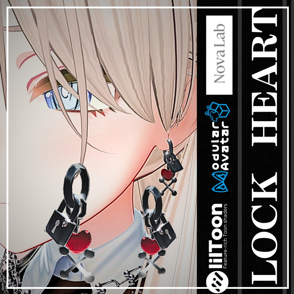 【VRC想定】【MA対応】ピアス『Lock Heart』