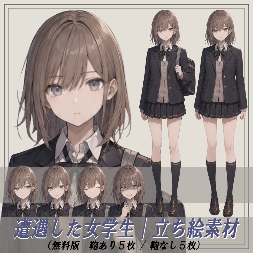 【無料版】立ち絵素材 08|遭遇した女学生|基本セット