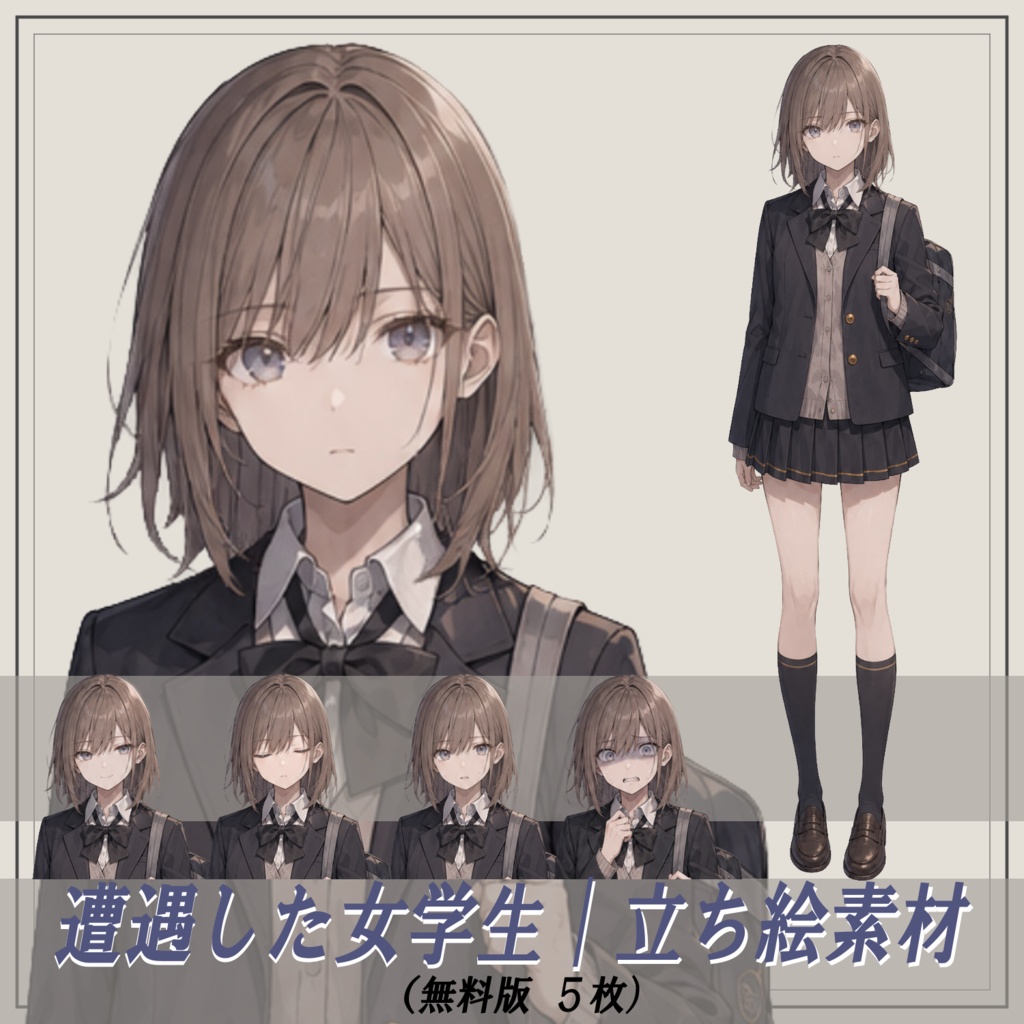 【無料版】立ち絵素材 08|遭遇した女学生|基本セット