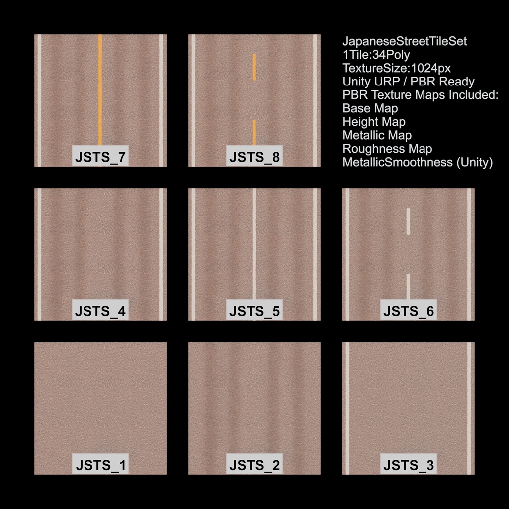 日本の公道アスファルトタイル 8種セット (Japanese Street Tile Set)Vol1