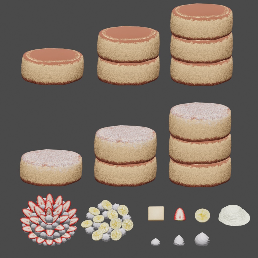 【3Dモデル】ふわふわパンケーキ-トッピング付き(全15点セット)