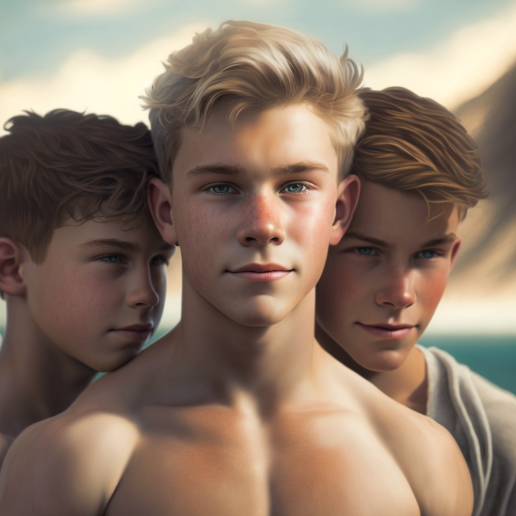 ポートレート。サマーのビーチボーイズのポートレート夏休み写真AI