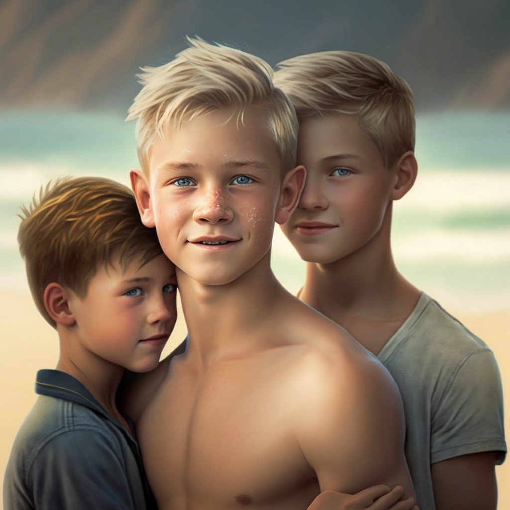 ポートレート。サマーのビーチボーイズのポートレート夏休み写真AI