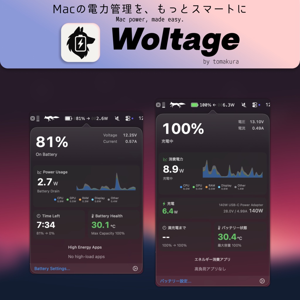 Woltage | Macのバッテリー&電力モニター