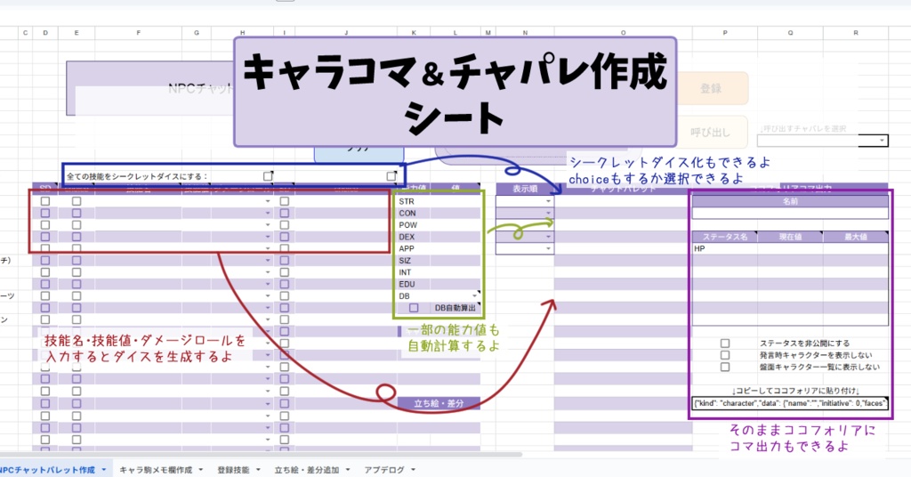 【CoC用素材】キャラコマ&チャパレ作成シートVer.4.1