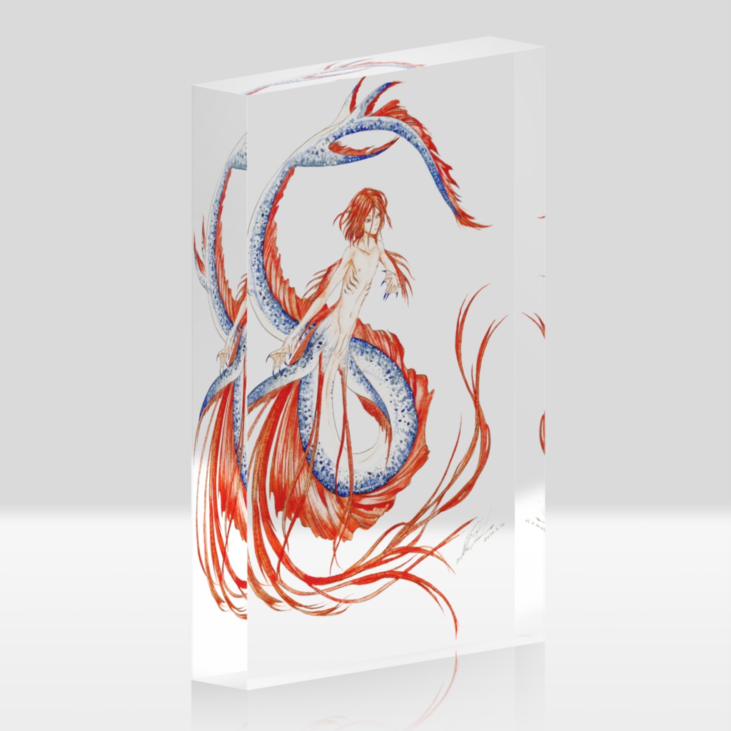 赤い鰭の人魚のアクリルブロック