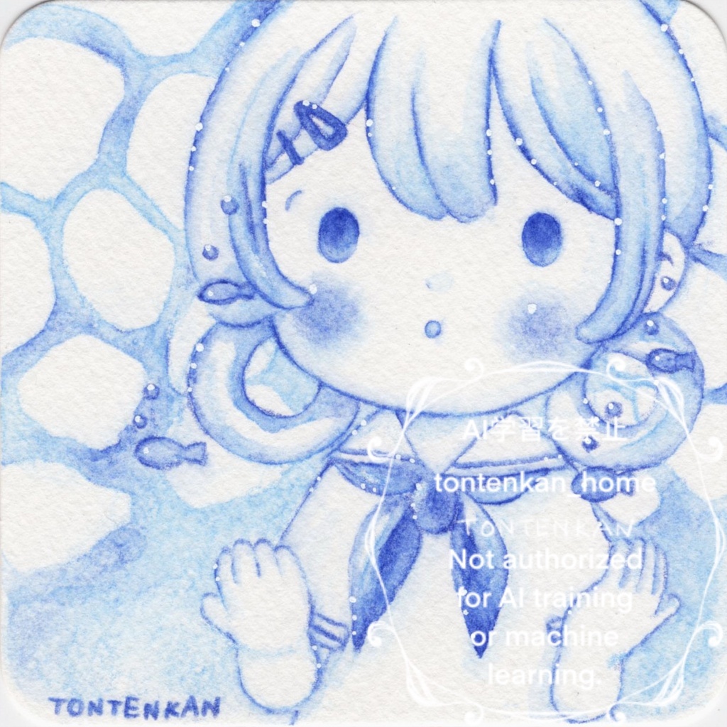 sold out【夏の期間限定🌻】てのひらペーパー原画【ゆらり、海の中】