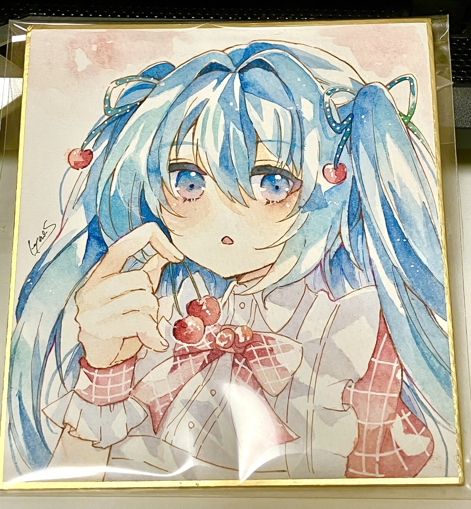 【水彩原画】さくらんぼと蒼