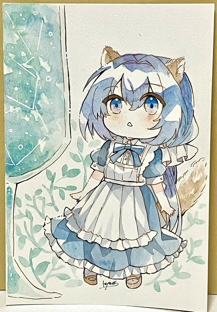 【水彩原画】リス蒼とみどりのソーダ