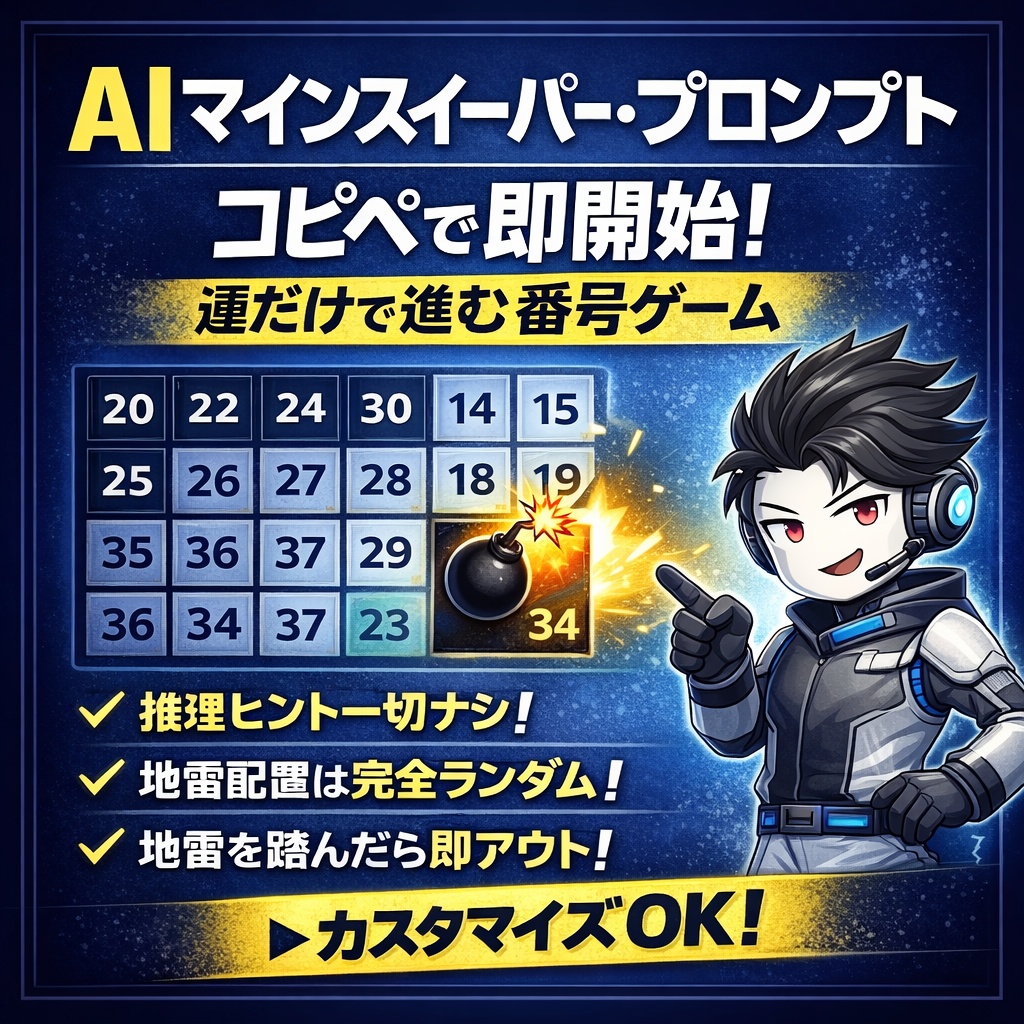 AIマインスイーパー・プロンプト ― コピペで即開始！運だけで進む番号ゲーム ―