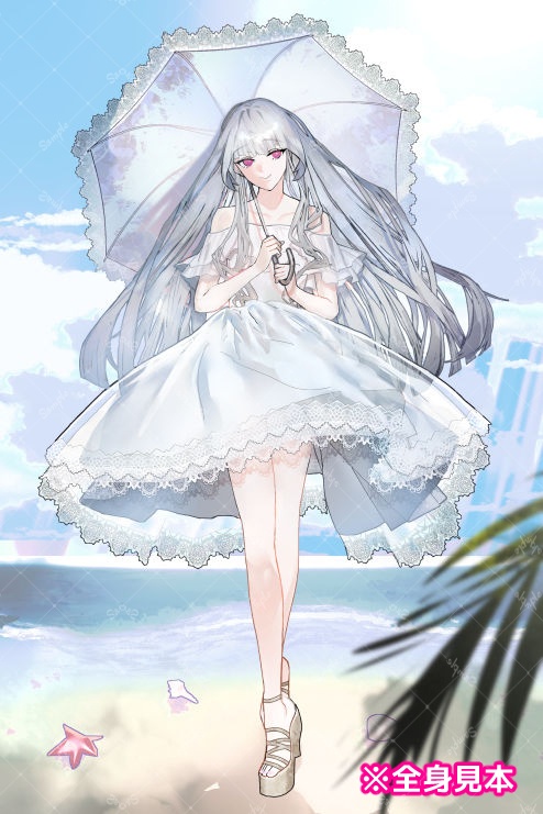 【全身立ち絵】アルビノ白ワンピース美少女【表情差分500通り以上】