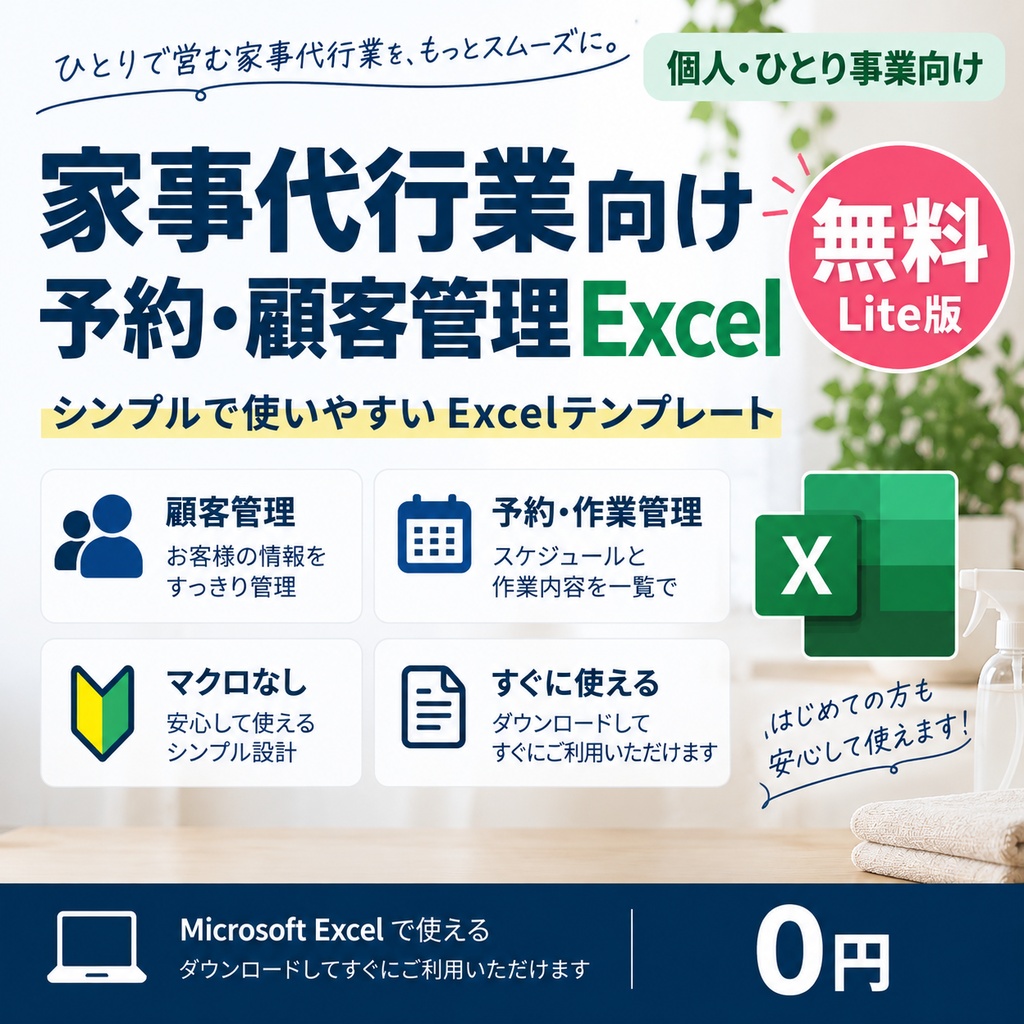 【無料】家事代行業向け 予約・顧客管理 Lite｜Excelテンプレート