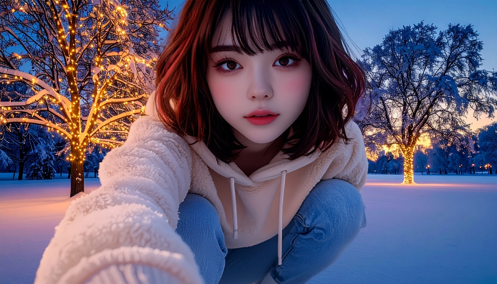 ショートボブの女子×冬イルミネーション|Lia Winter Lights Vol.1|壁紙6枚セット