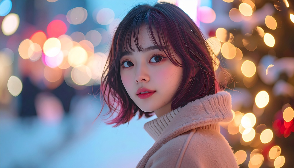 ショートボブの女子×冬イルミネーション|Lia Winter Lights Vol.1|壁紙6枚セット