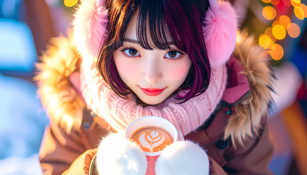 ショートボブの女子×冬イルミネーション|Lia Winter Lights Vol.1|壁紙6枚セット