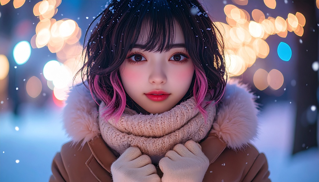 ショートボブの女子×冬イルミネーション|Lia Winter Lights Vol.1|壁紙6枚セット