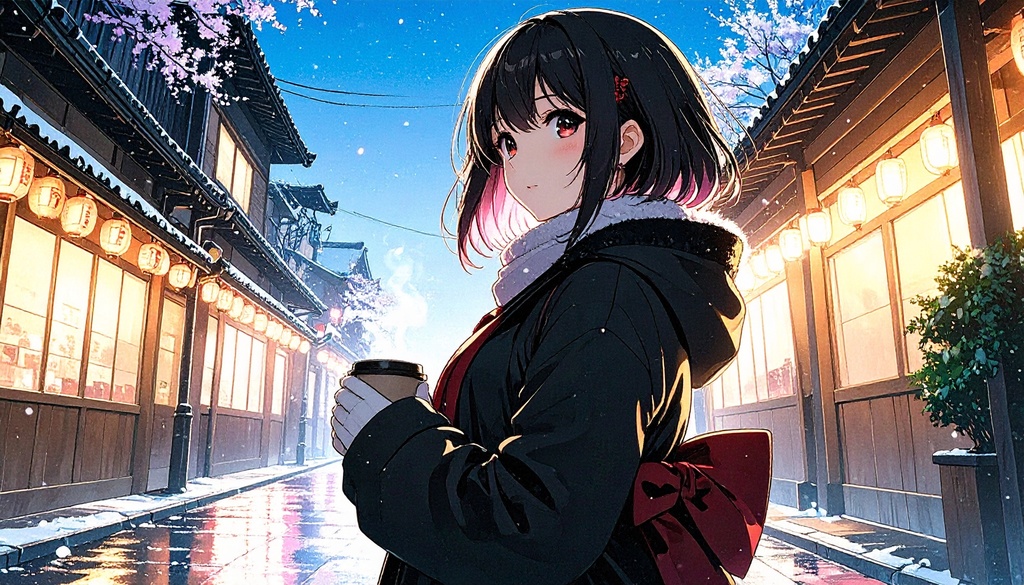 四季×光の女子ビジュアル|壁紙3枚セット|和風・冬景色・桜