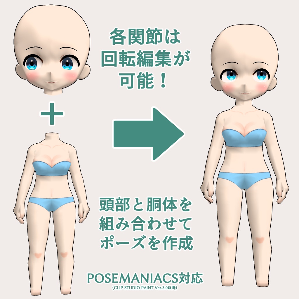 瞳可動ちびキャラヘッド【POSEMANIACS対応可動胴体&表情差分ヘッド付き】