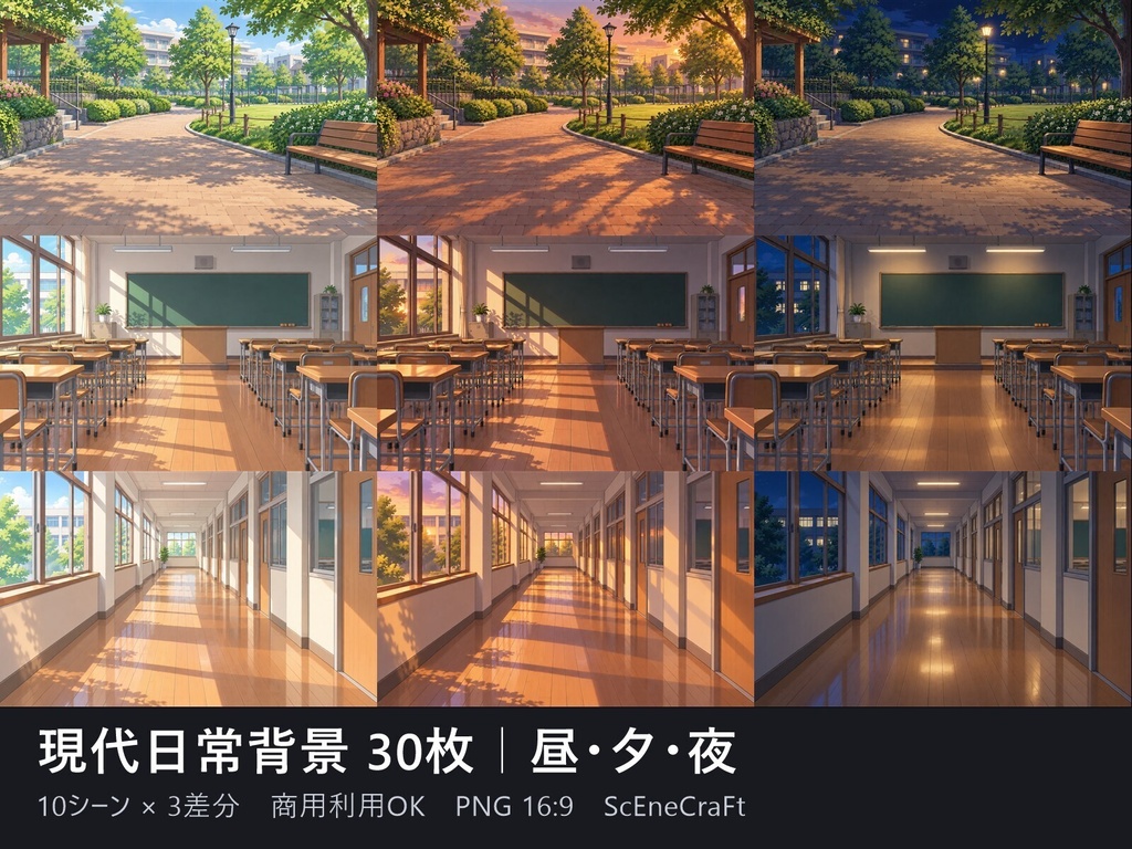【商用OK】現代日常背景素材 30枚 ―昼・夕・夜―
