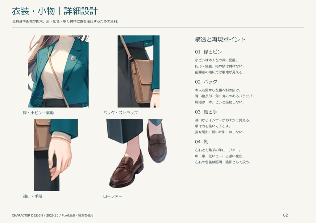 青緑ジャケットの女性|キャラクターデザイン・設定資料|非独占・AI生成