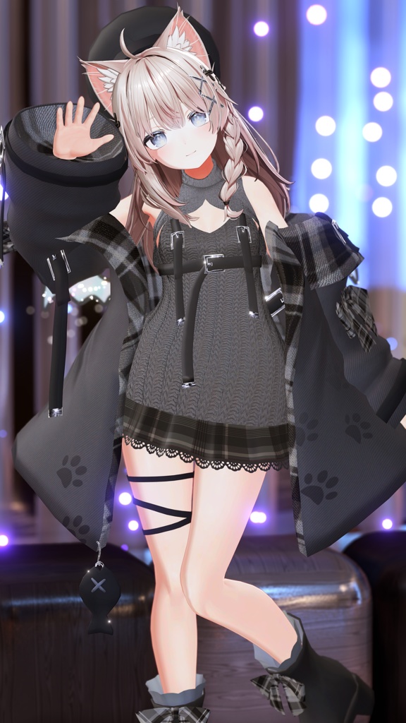 おさかにゃっとニットパーカー