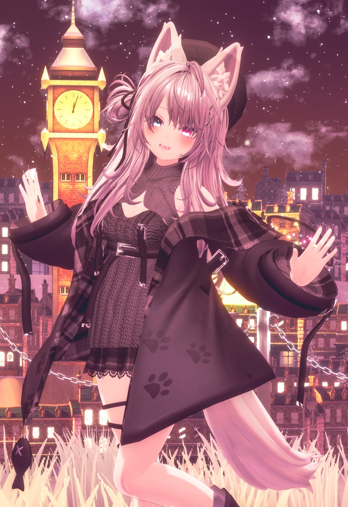 おさかにゃっとニットパーカー