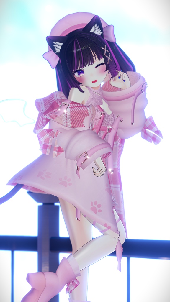 おさかにゃっとニットパーカー