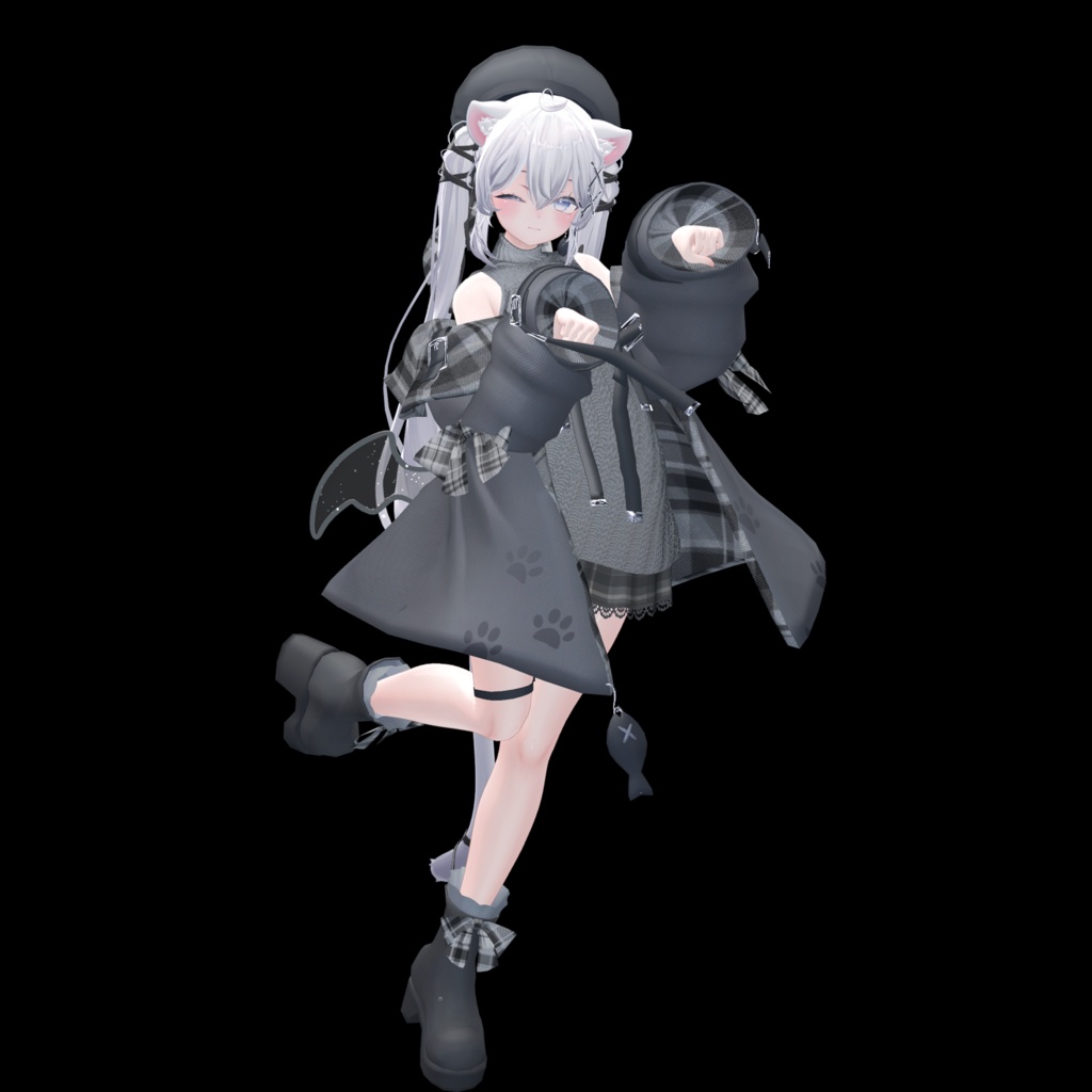 おさかにゃっとニットパーカー