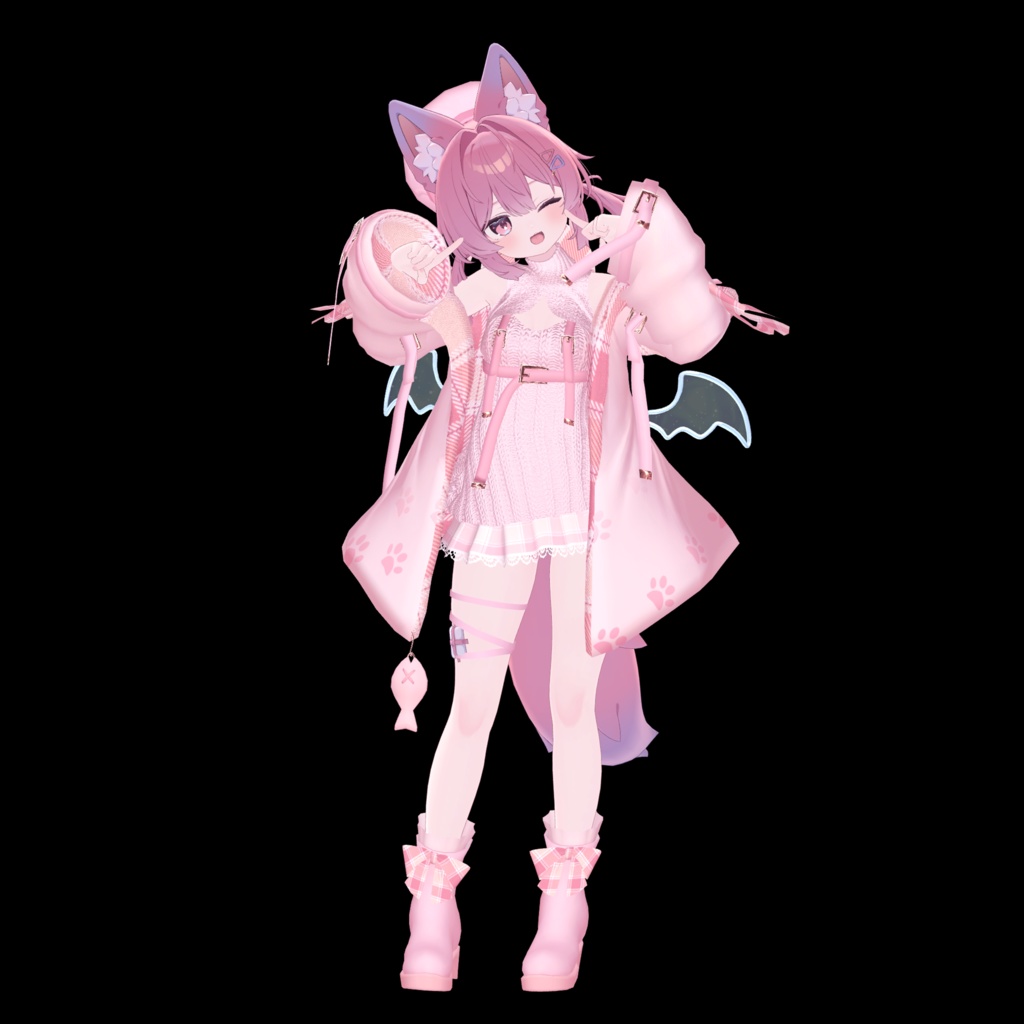 おさかにゃっとニットパーカー