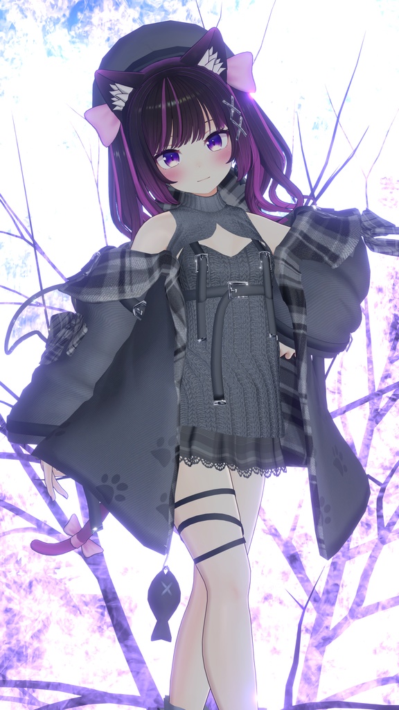 おさかにゃっとニットパーカー