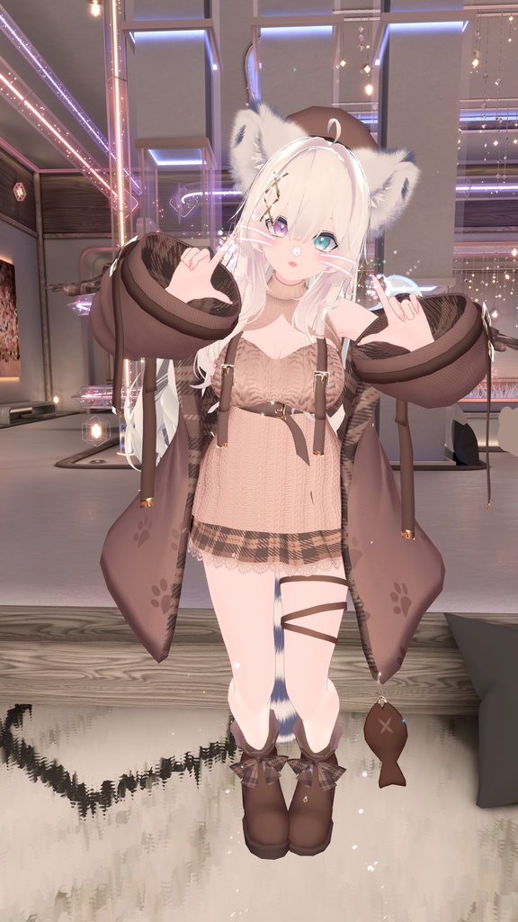 おさかにゃっとニットパーカー