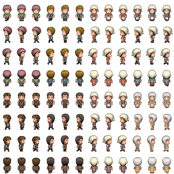 【RPGツクールMV/MZ】歩行グラフィック素材 町人セット01、02