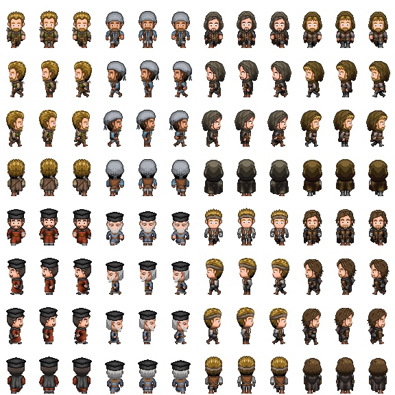 【RPGツクールMV/MZ】歩行グラフィック素材 木こり、船乗り、盗賊、学者、冒険家 セット