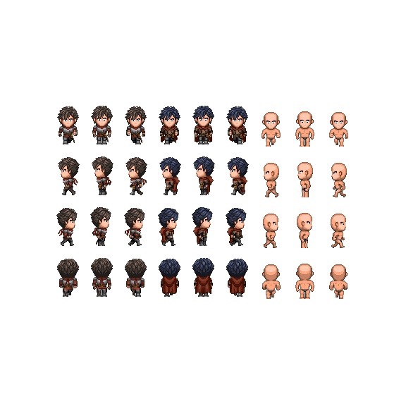 【RPGツクールMV/MZ】歩行グラフィック素材　パーティメンバーホコグラ＆生成パーツセット02