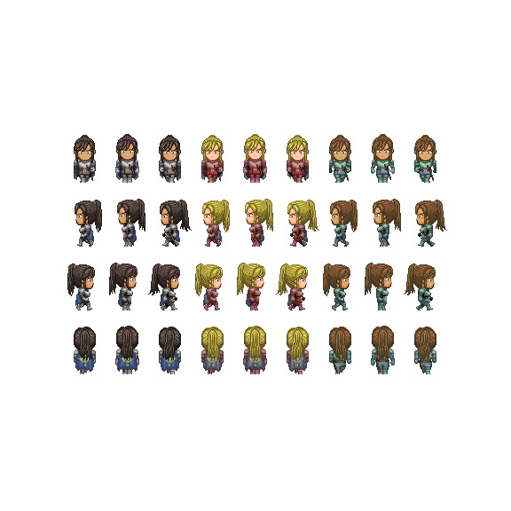 【RPGツクールMV/MZ】女戦士キャラグラフィック素材　＆　生成パーツセット03