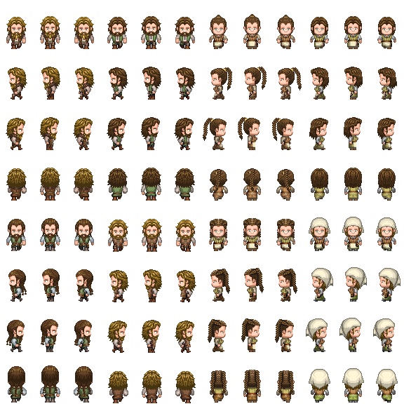 【RPGツクールMV/MZ】歩行グラフィック　ドワーフの村人、町人8体セット