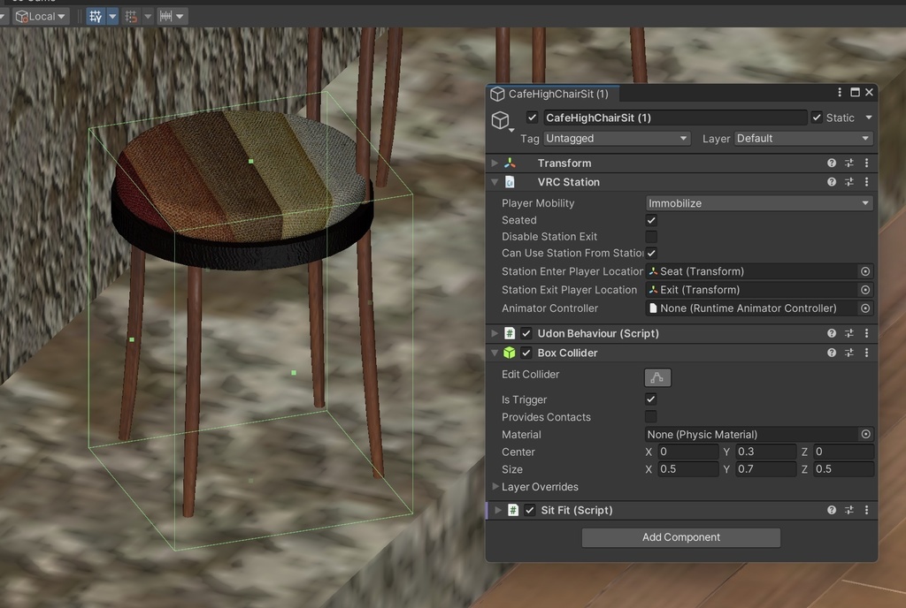 【無料】VRChat world向け キチンと座るギミック