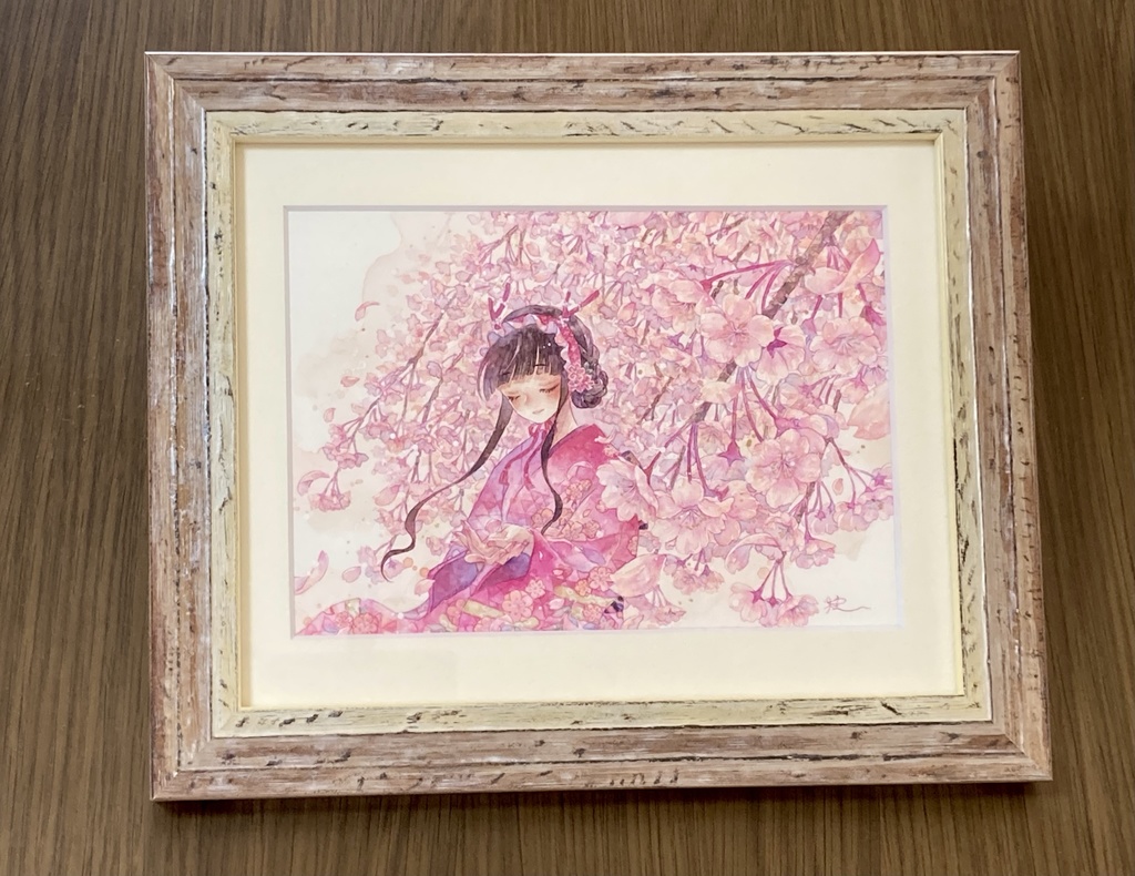 額装原画　桜雨