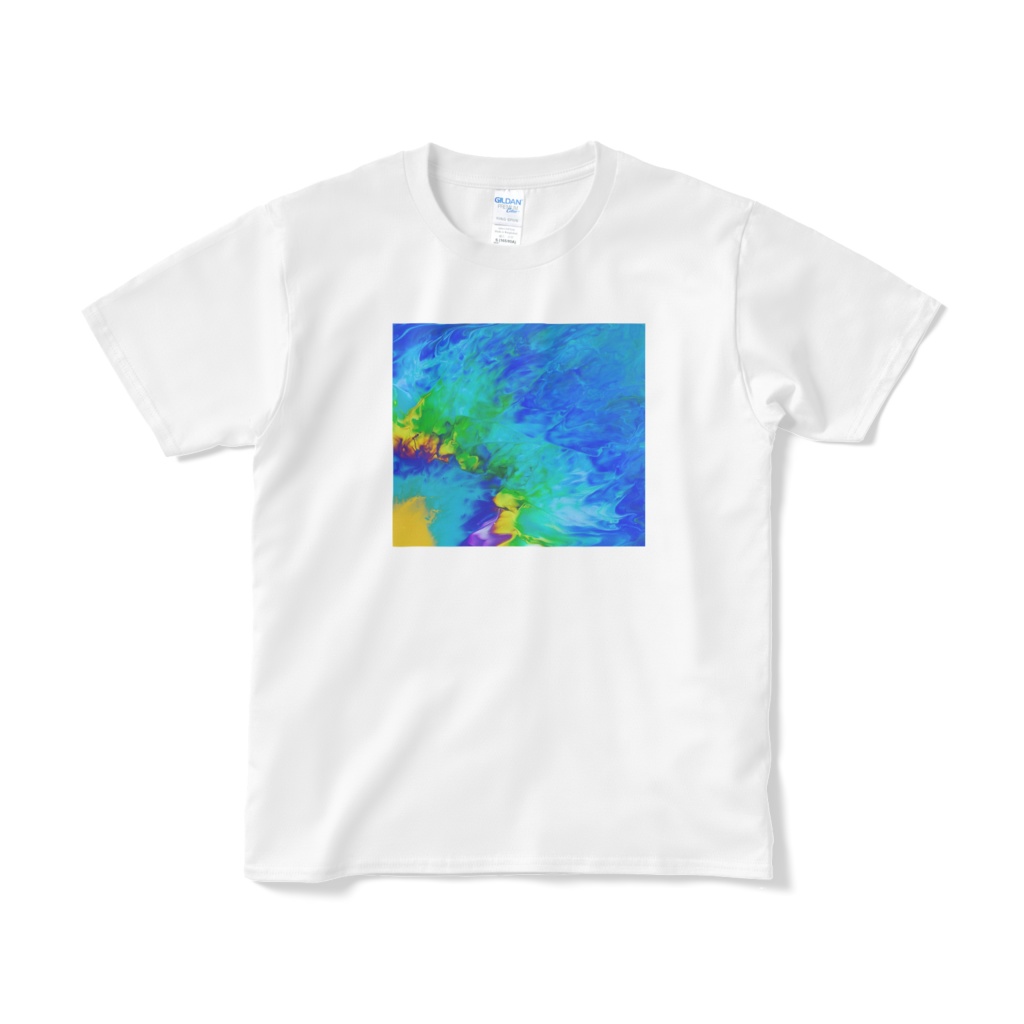 ポーリングアート　フルイドアート　抽象画　Tシャツ　カラフルひまわり