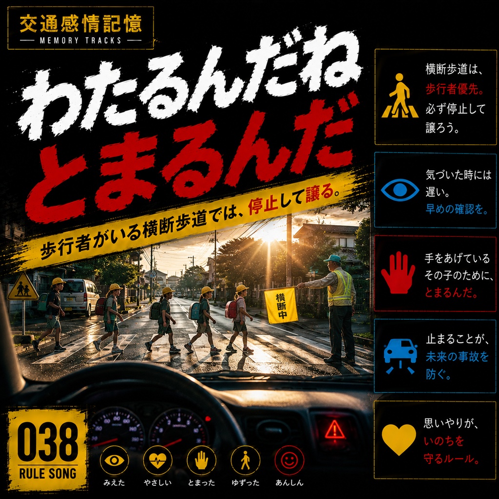 止まれた朝の横断歩道｜歩行者優先