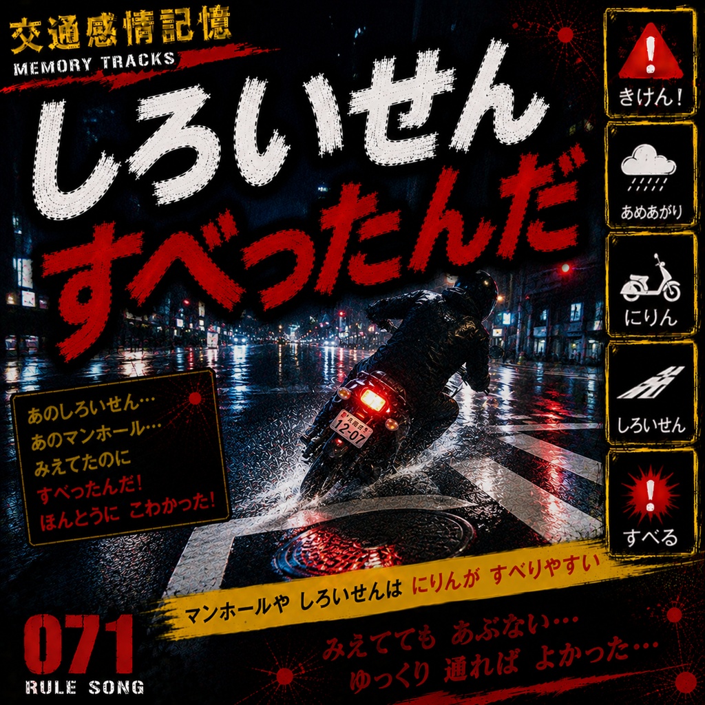 雨あがりのトラップ (雨上がりの白線・マンホールの危険と二輪車のスリップ対策 / 学科試験の罠対策mp3)