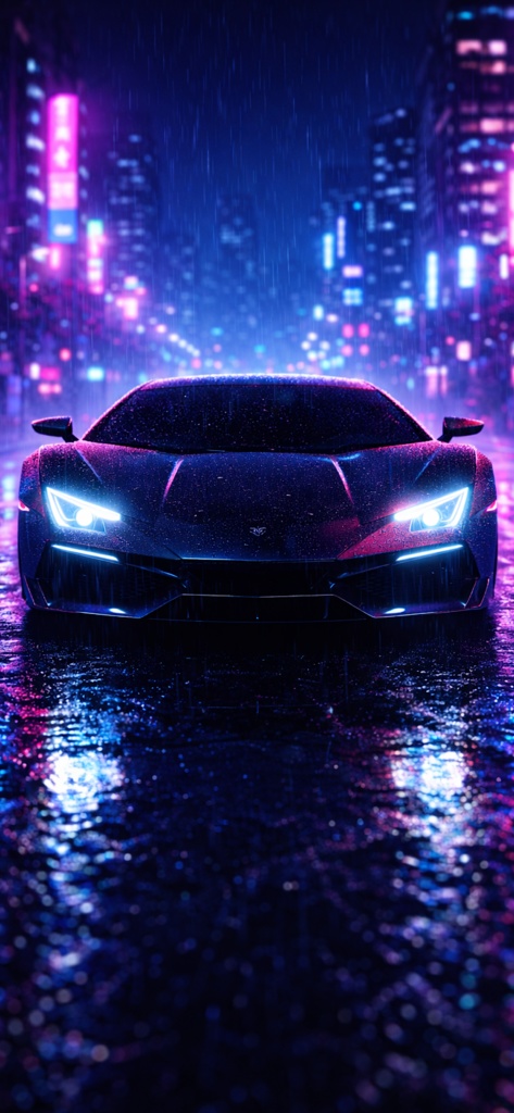 Futuristic Rainy Car iPhone Wallpaper Pack (15 Images) – Cyberpunk Neon 1170×2532