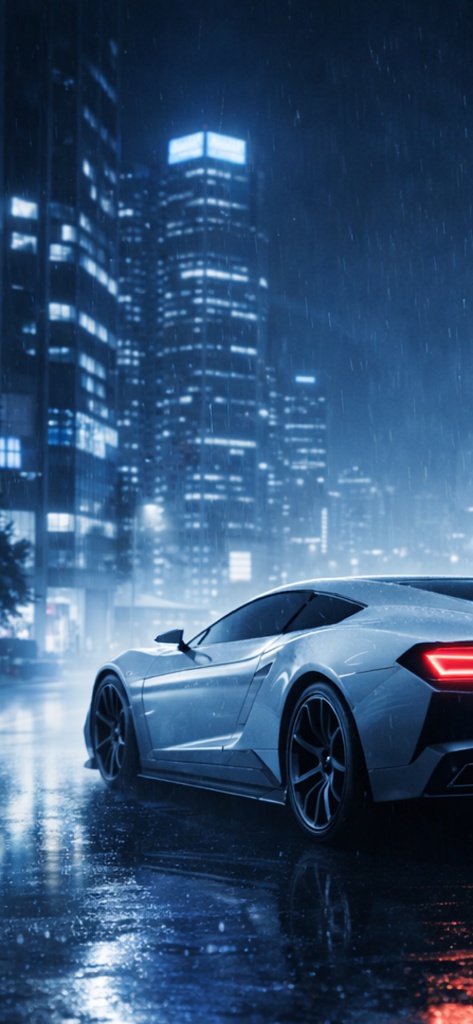 Futuristic Rainy Car iPhone Wallpaper Pack (15 Images) – Cyberpunk Neon 1170×2532