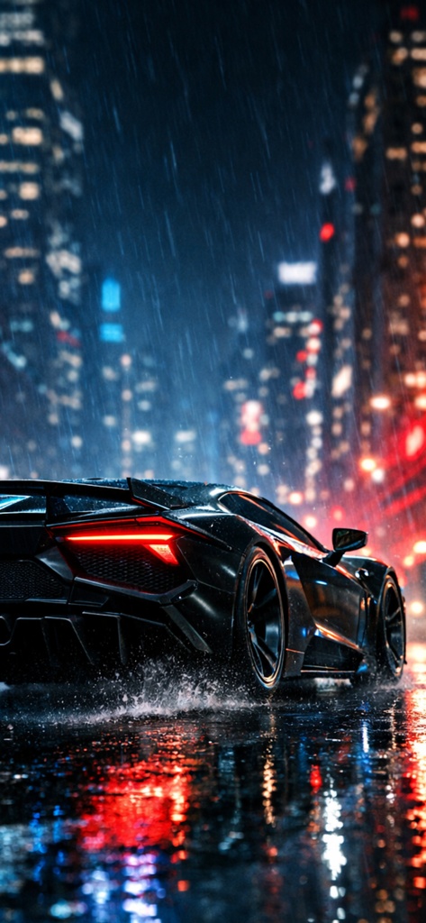 Futuristic Rainy Car iPhone Wallpaper Pack (15 Images) – Cyberpunk Neon 1170×2532