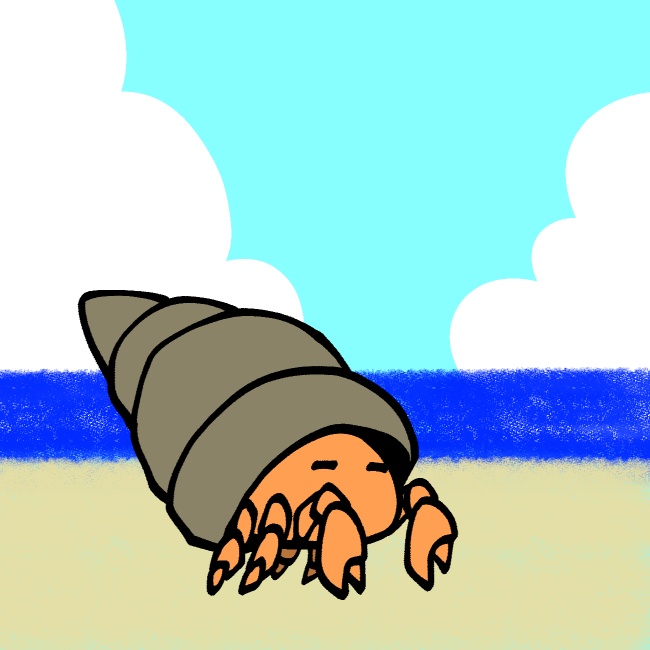 ヤドカリ浜辺散歩GIFアニメ