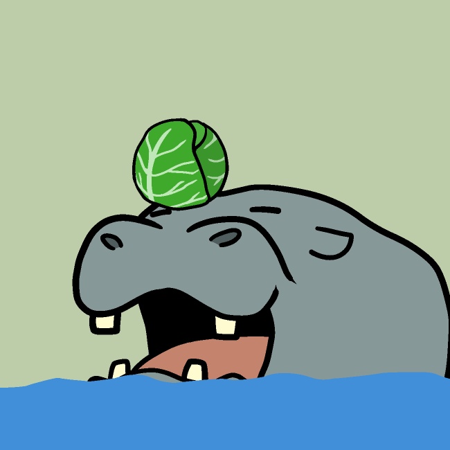 カバのご飯キャッチ失敗GIFアニメ