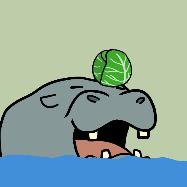 カバのご飯キャッチ失敗GIFアニメ