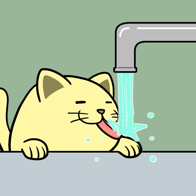 蛇口から水飲み飲みネコGIFアニメ