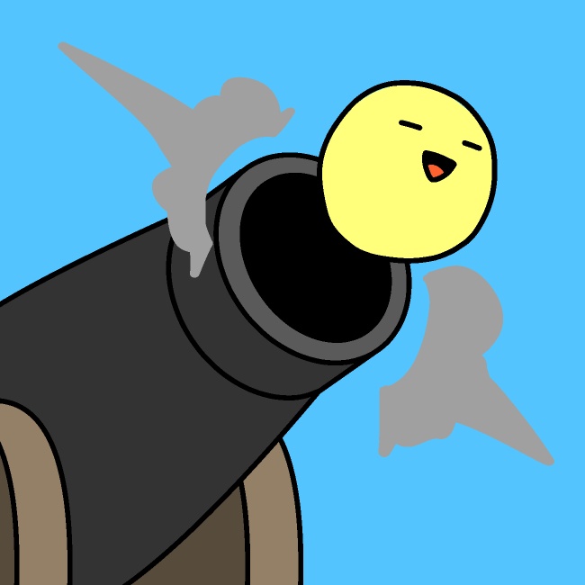 大砲でぶっ飛びGIFアニメ